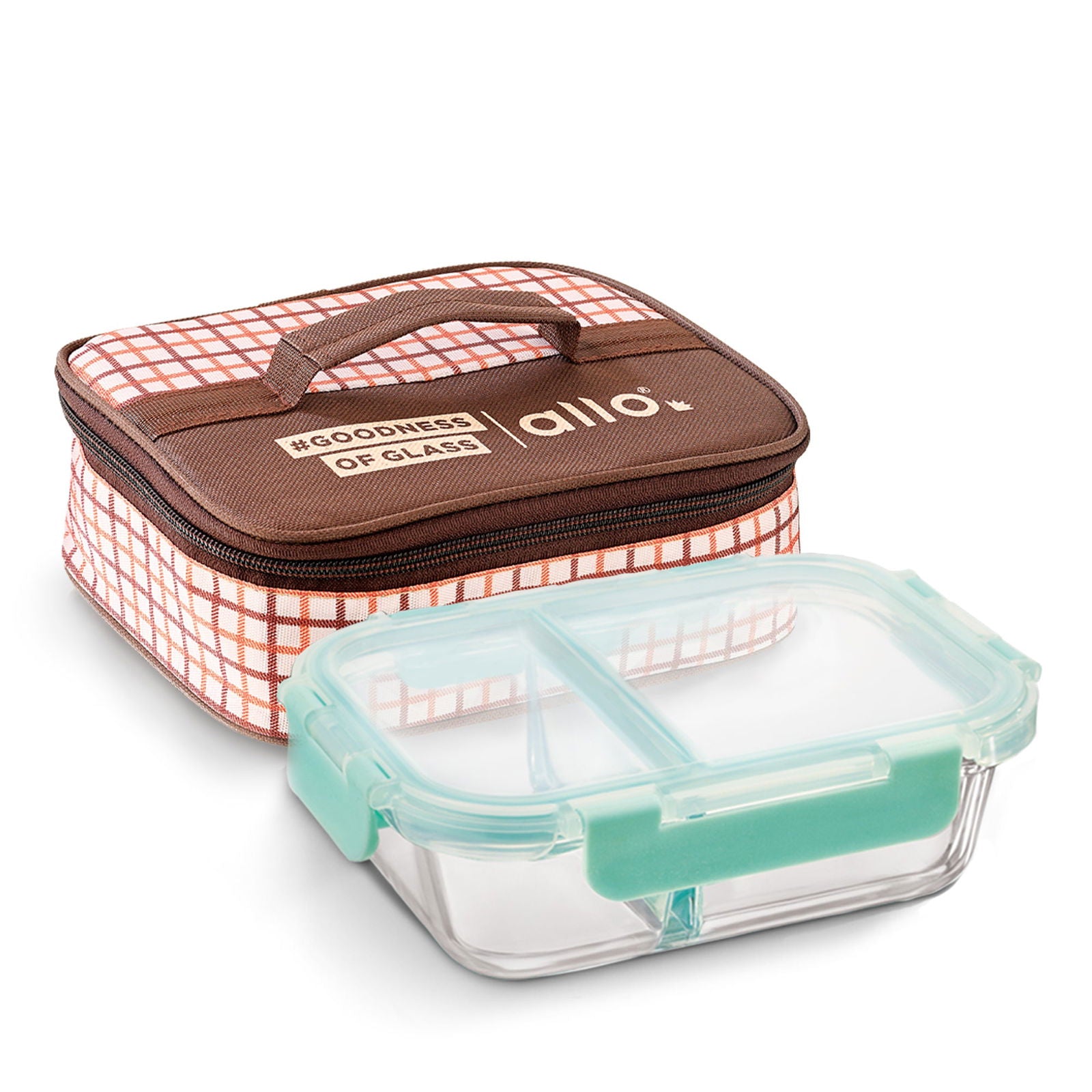 580ml Allo FoodSafe Microwave Oven Safe Glass Lunch box with Break Free Detachable Lock with Cocoa Brown Bag Tiffin - Allo Innoware