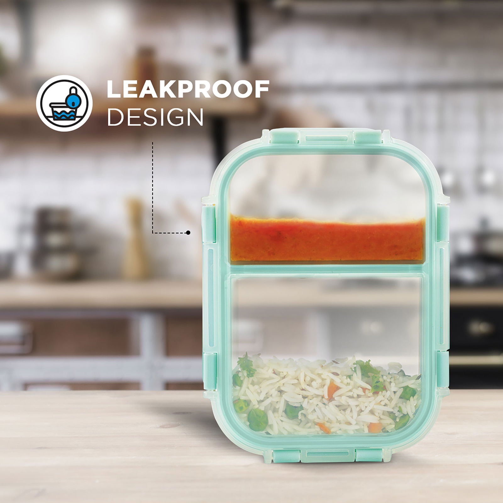 580ml Allo FoodSafe Microwave Oven Safe Glass Lunch box with Break Free Detachable Lock with Denim Blue Bag Tiffin - Allo Innoware