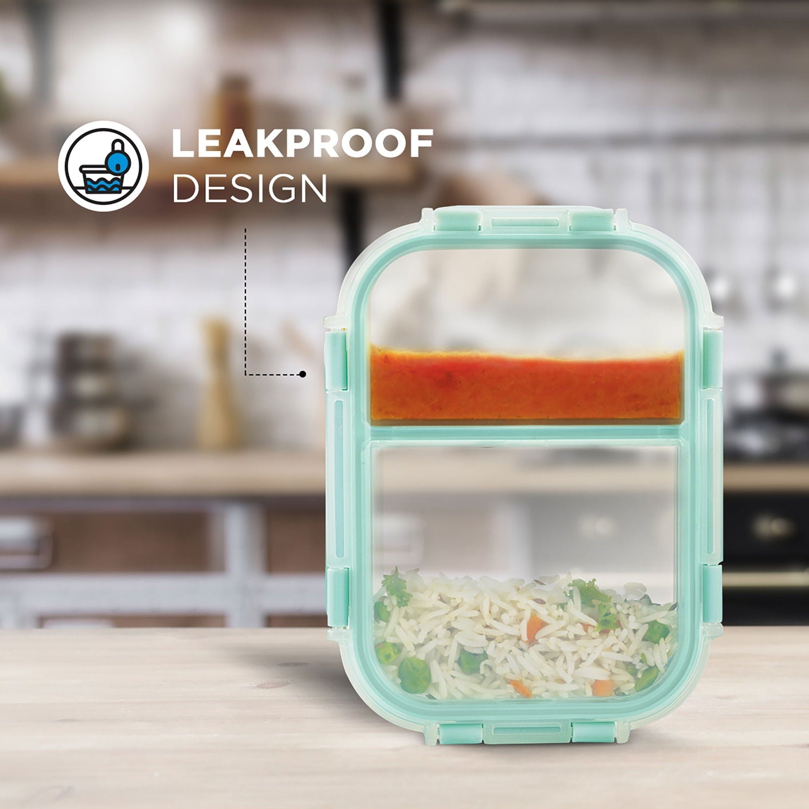 580ml Allo FoodSafe Microwave Oven Safe Glass Lunch box with Break Free Detachable Lock with Denim Blue Bag Tiffin - Allo Innoware
