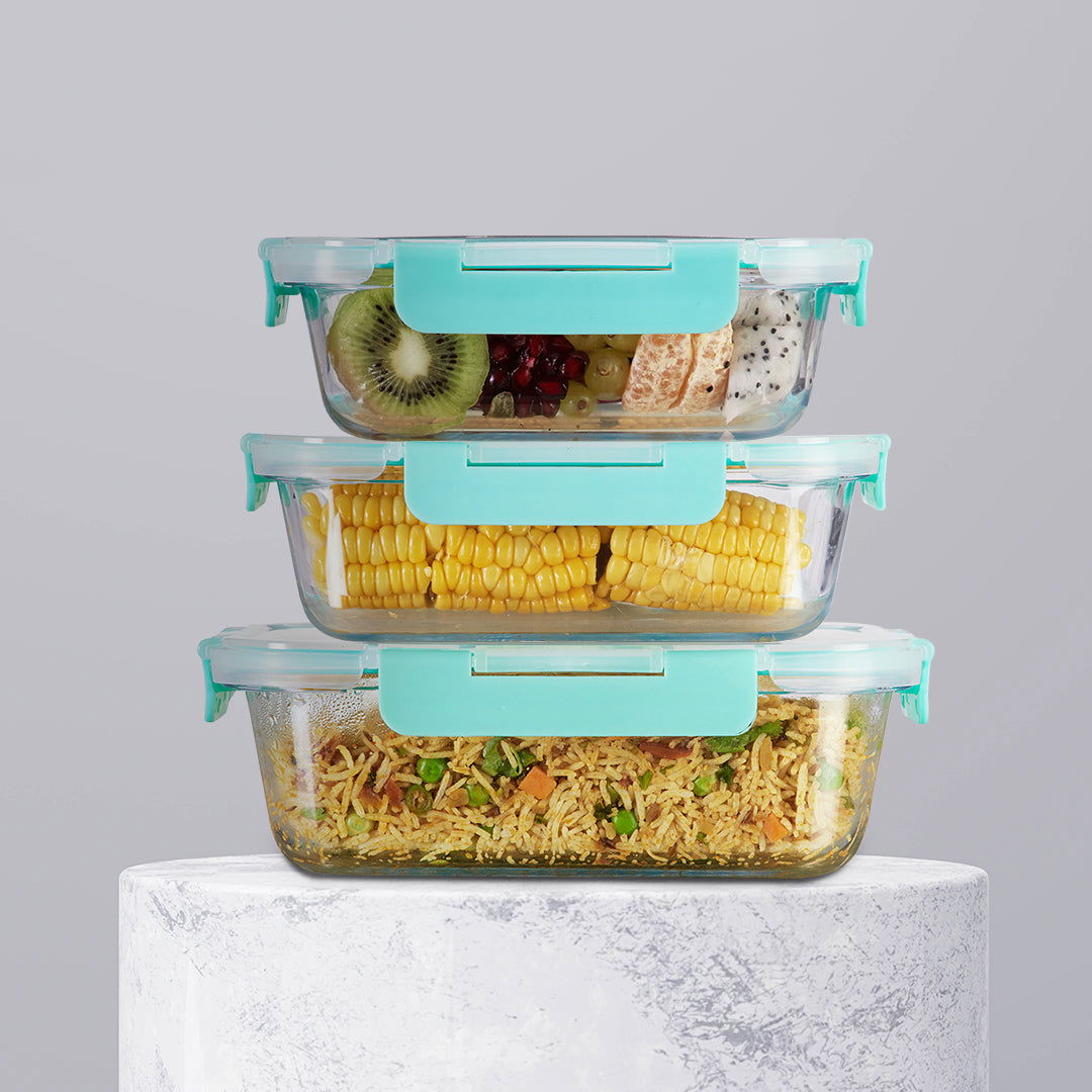 640ml, 1040ml, 1520ml Allo FoodSafe Microwave Oven Safe Glass Container with Break Free Detachable Lock - Allo Innoware