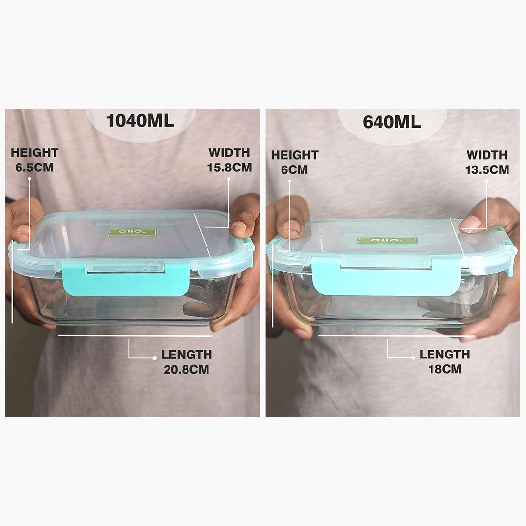 640ml, 1040ml Allo FoodSafe Microwave Oven Safe Glass Container with Break Free Detachable Lock - Allo Innoware