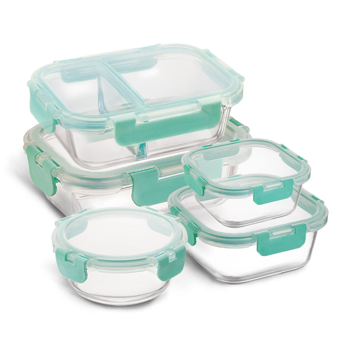 640ml, 580ml, 310ml, 520ml, 390ml Allo FoodSafe Microwave Oven Safe Glass Container Gift Box Combo 5pc with Break Free Detachable Lock - Allo Innoware