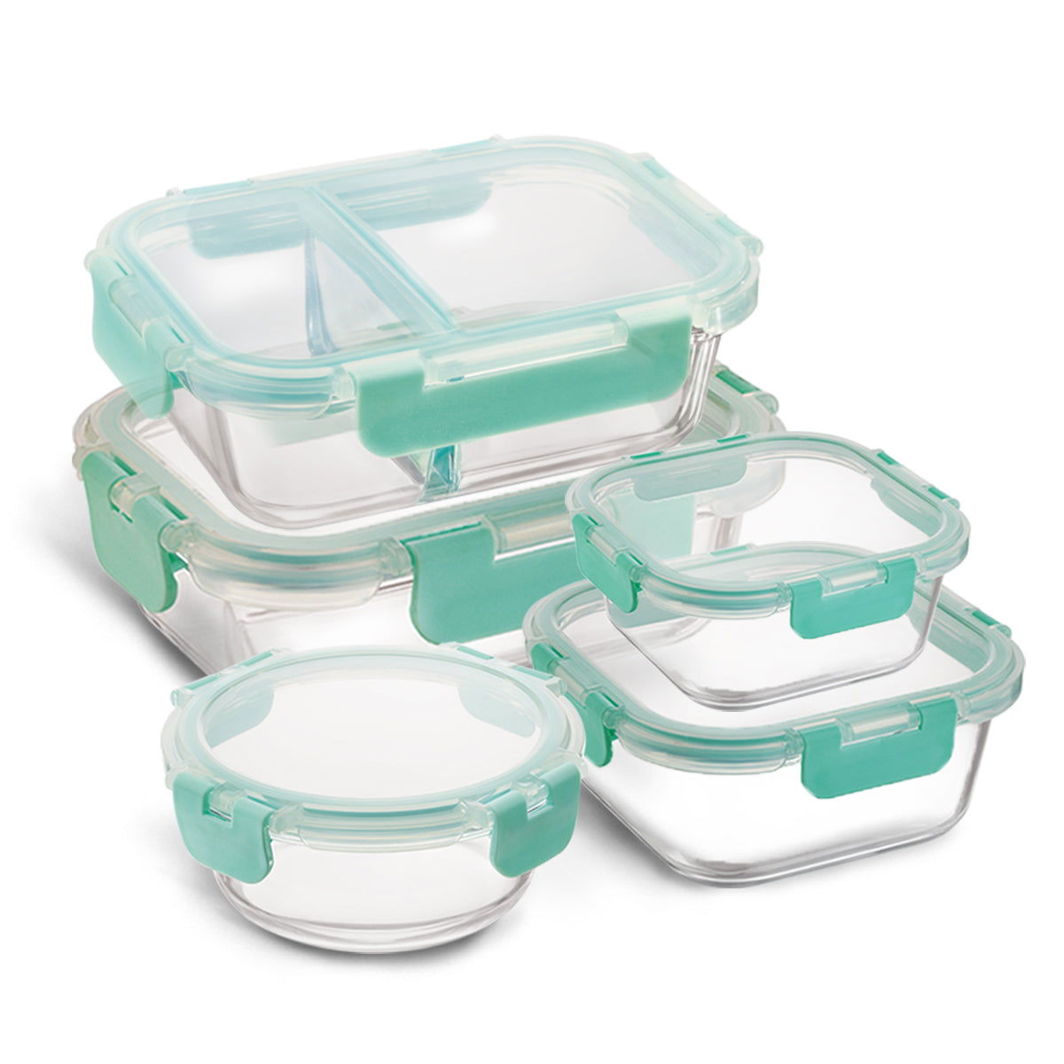 640ml, 580ml, 310ml, 520ml, 390ml Allo FoodSafe Microwave Oven Safe Glass Container Gift Box Combo 5pc with Break Free Detachable Lock - Allo Innoware