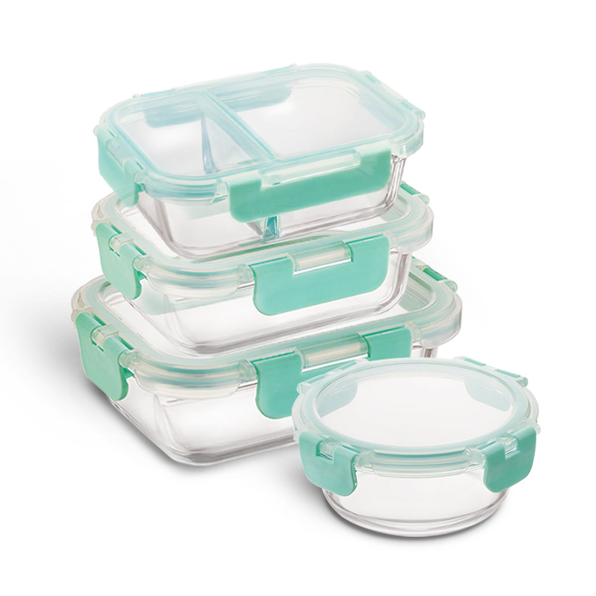 640ml, 580ml, 635ml, 1040ml Allo FoodSafe Microwave Oven Safe Glass Container Gift Box Combo 4pc with Break Free Detachable Lock - Allo Innoware