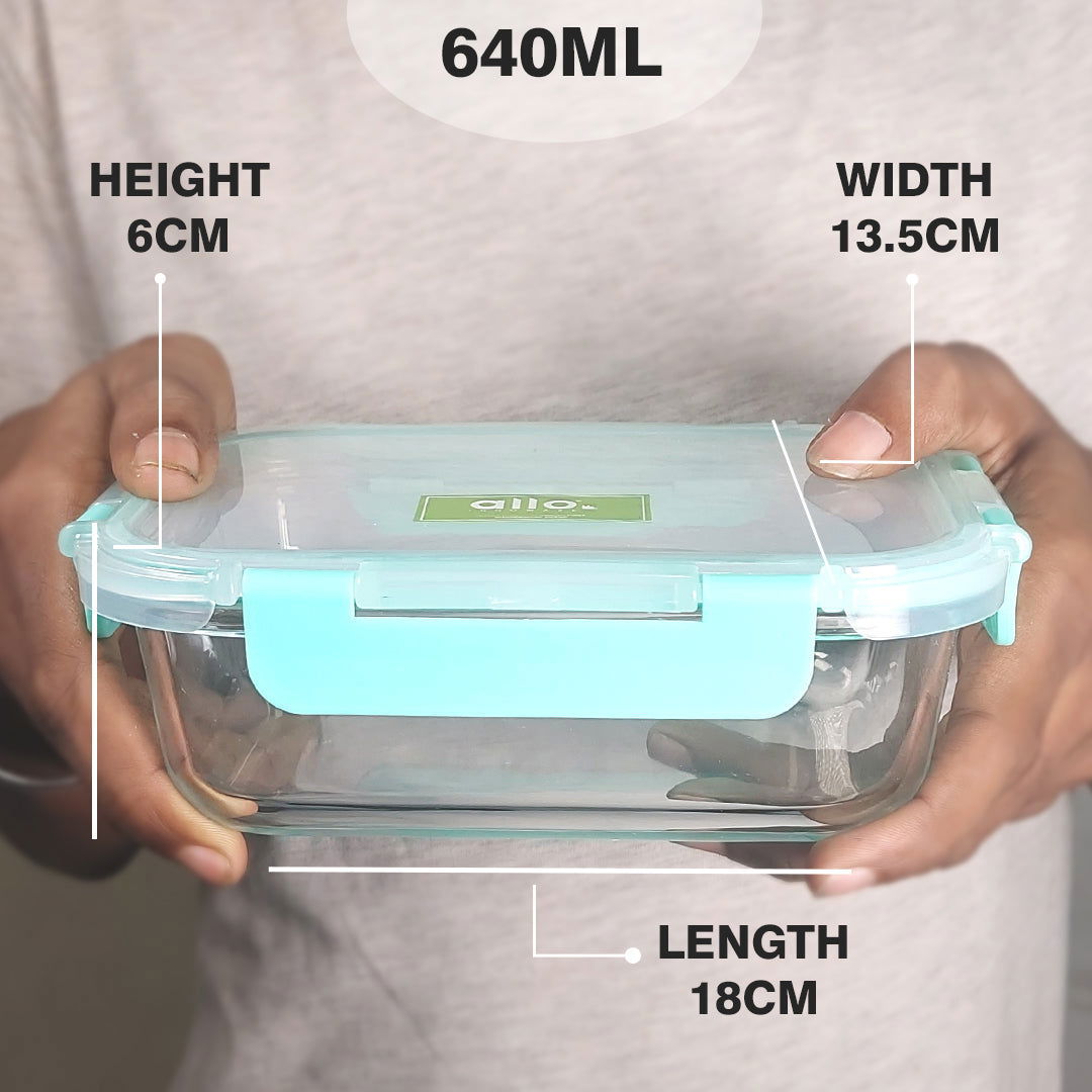 640ml x 2 Allo FoodSafe Microwave Oven Safe Glass Container with Break Free Detachable Lock - Allo Innoware