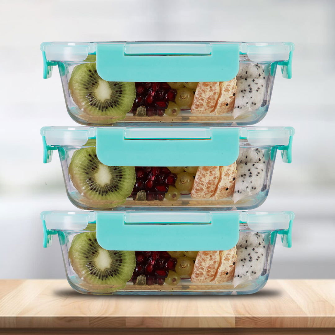 640ml x 3 Allo FoodSafe Microwave Oven Safe Glass Container with Break Free Detachable Lock - Allo Innoware