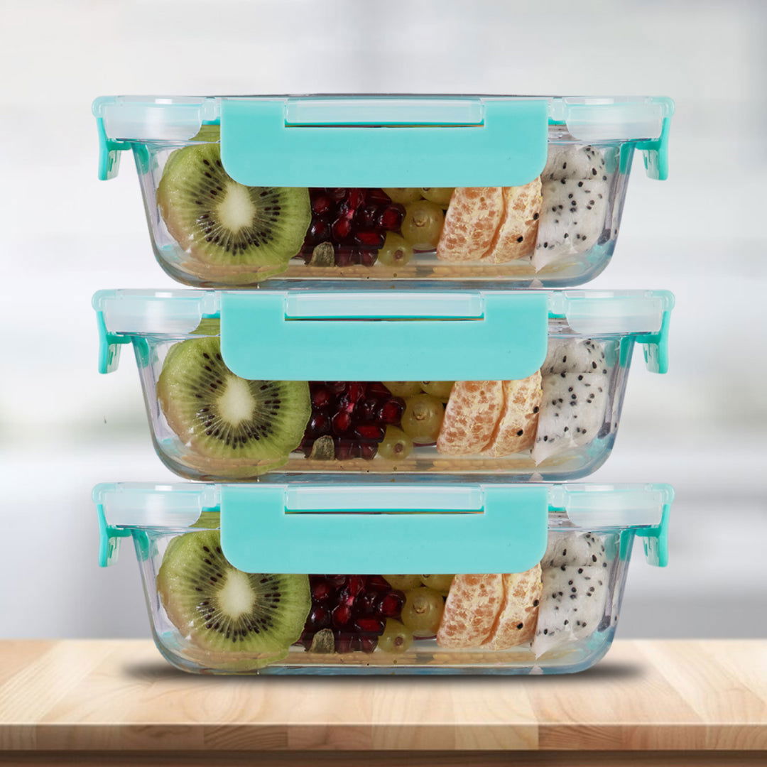 640ml x 3 Allo FoodSafe Microwave Oven Safe Glass Container with Break Free Detachable Lock - Allo Innoware