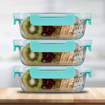 640ml x 3 Allo FoodSafe Microwave Oven Safe Glass Container with Break Free Detachable Lock - Allo Innoware