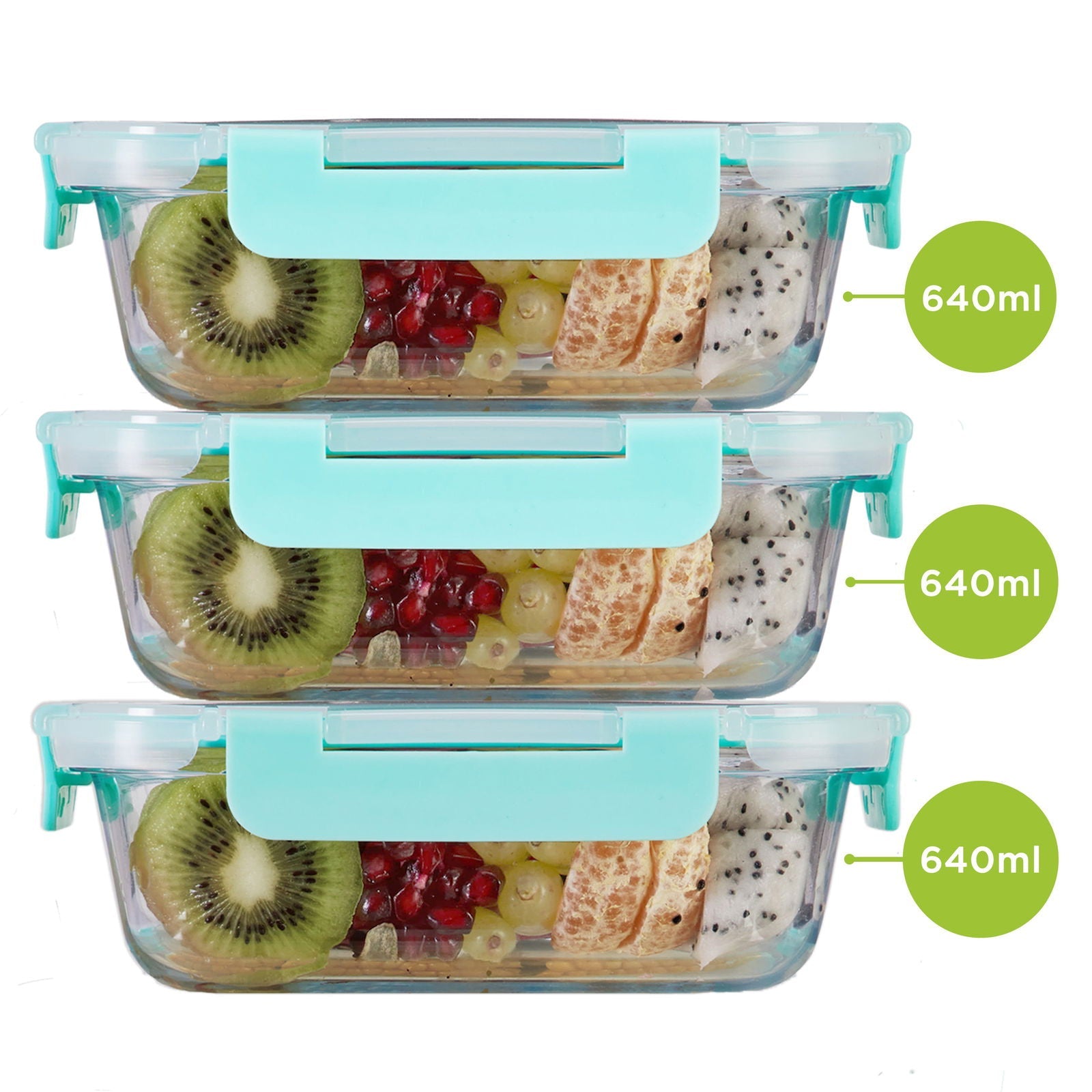 640ml x 3 Allo FoodSafe Microwave Oven Safe Glass Container with Break Free Detachable Lock - Allo Innoware
