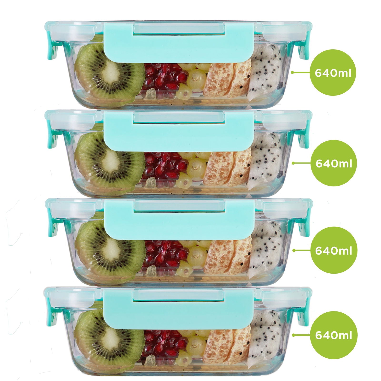 640ml x 4 Allo FoodSafe Microwave Oven Safe Glass Container with Break Free Detachable Lock - Allo Innoware