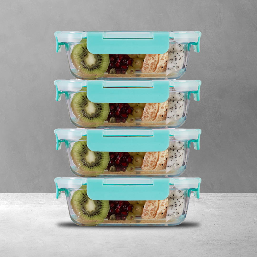 640ml x 4 Allo FoodSafe Microwave Oven Safe Glass Container with Break Free Detachable Lock - Allo Innoware