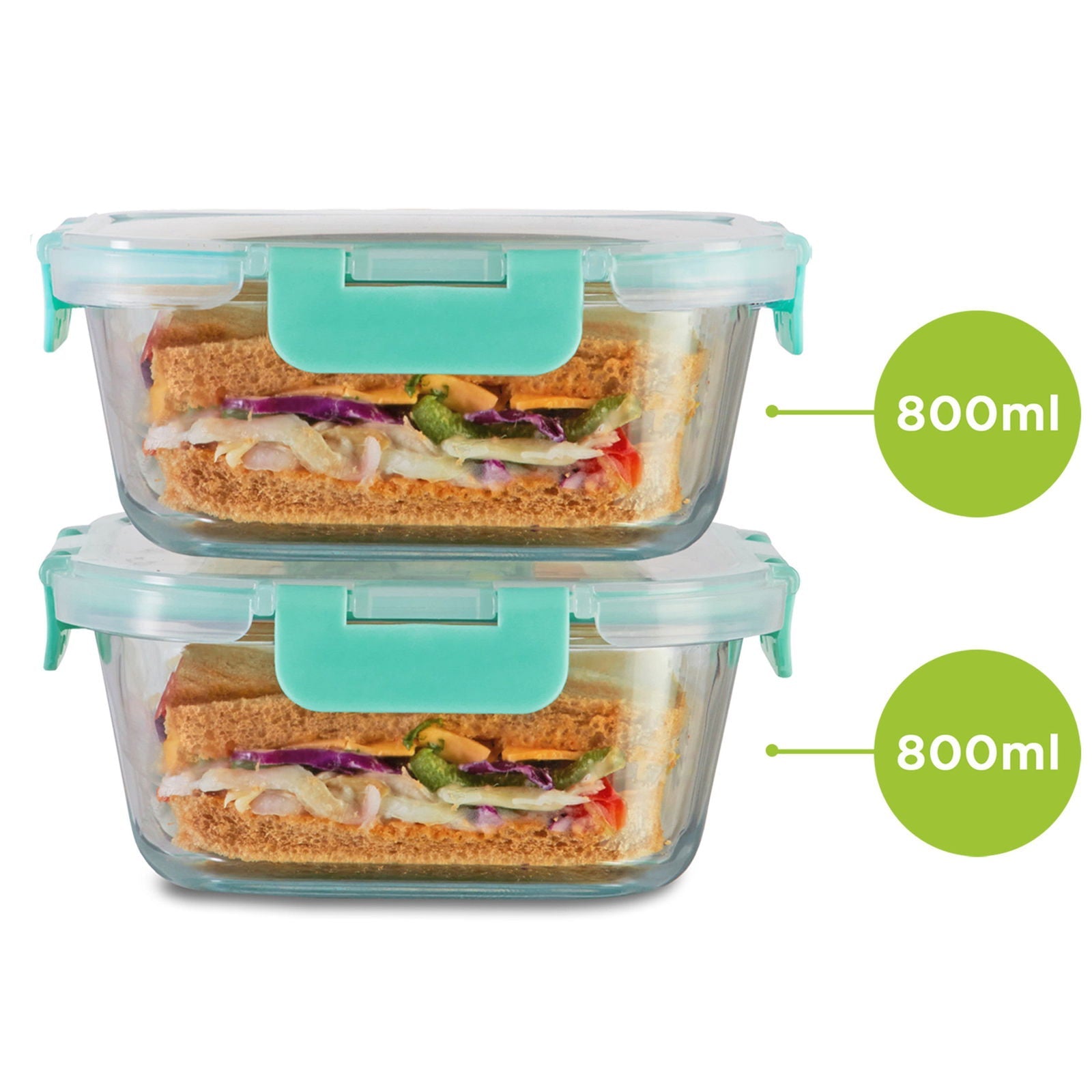 800ml x 2 Allo FoodSafe Microwave Oven Safe Glass Container with Break Free Detachable Lock - Allo Innoware
