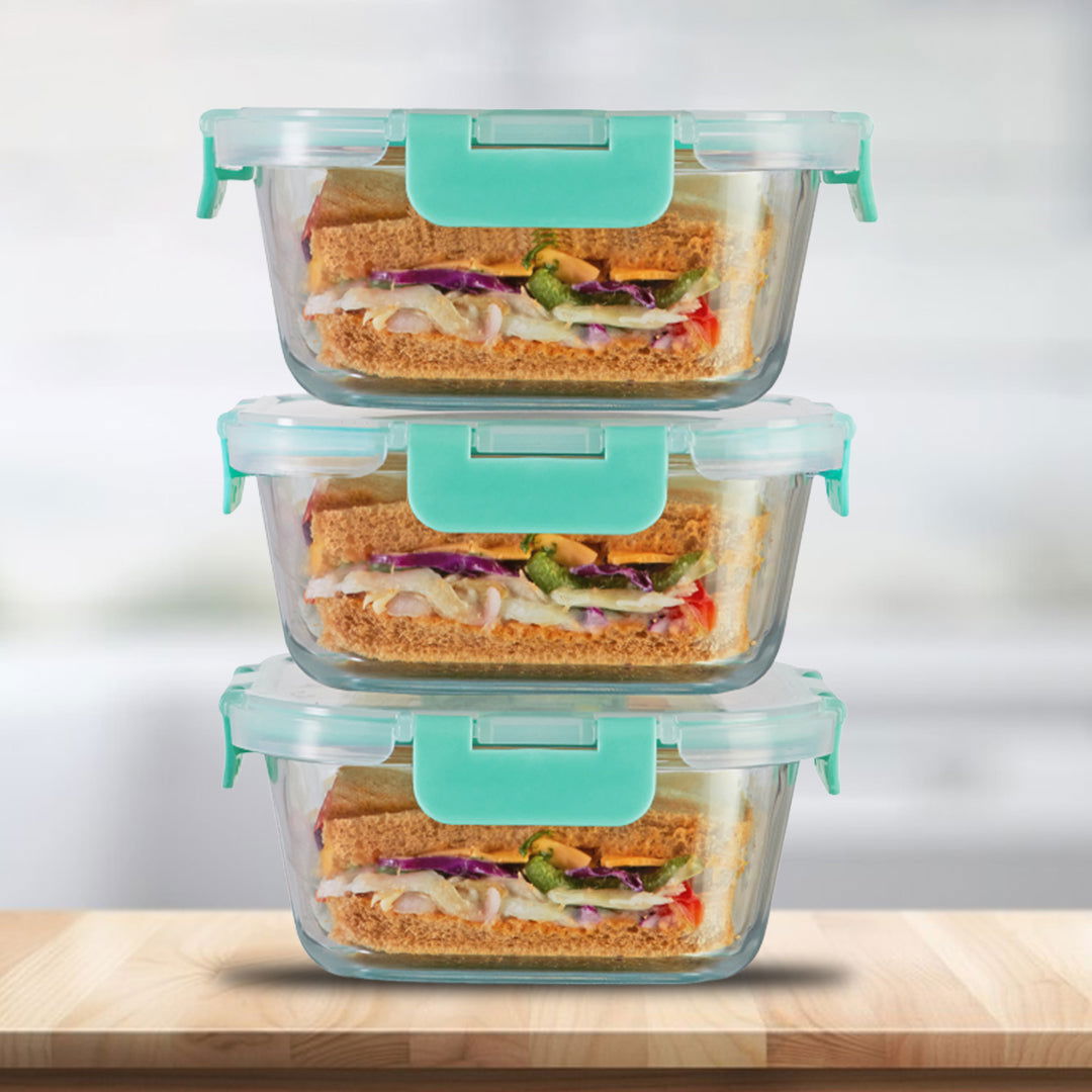 800ml x 3 Allo FoodSafe Microwave Oven Safe Glass Container with Break Free Detachable Lock - Allo Innoware