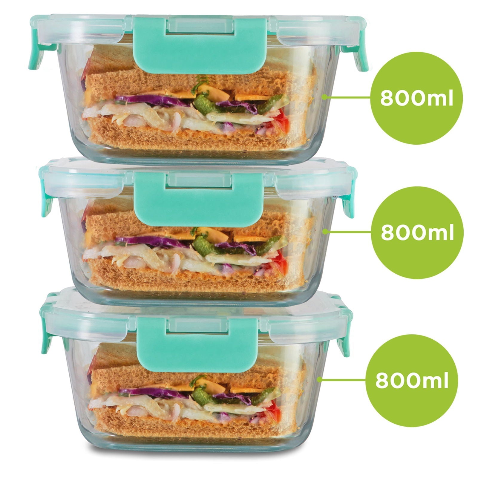800ml x 3 Allo FoodSafe Microwave Oven Safe Glass Container with Break Free Detachable Lock - Allo Innoware