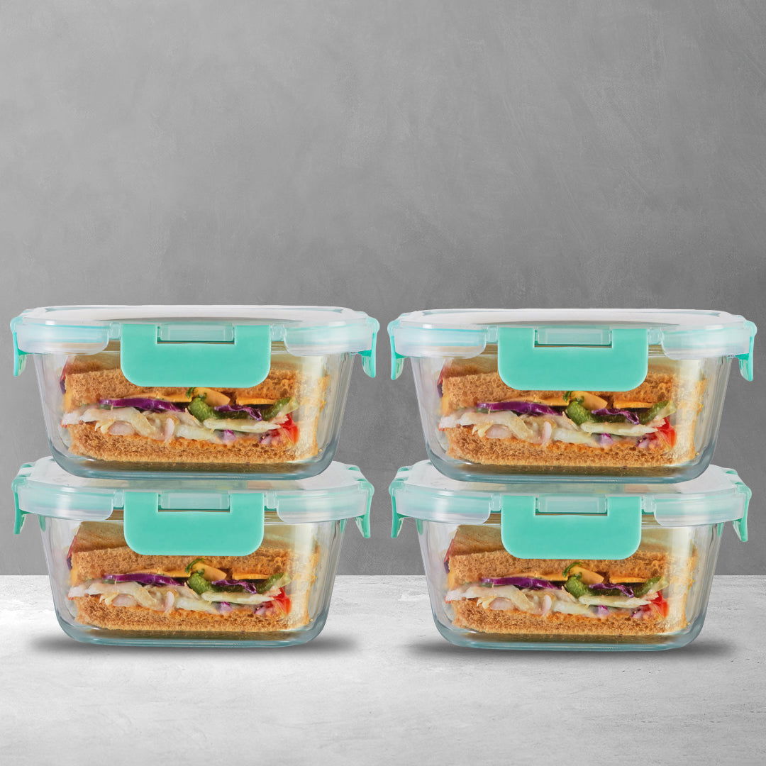800ml x 4 Allo FoodSafe Microwave Oven Safe Glass Container with Break Free Detachable Lock - Allo Innoware