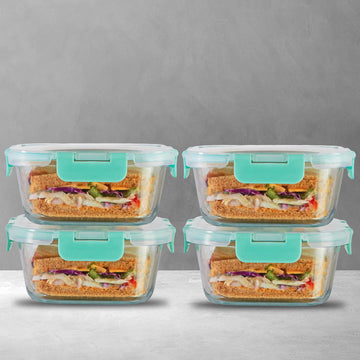 800ml x 4 Allo FoodSafe Microwave Oven Safe Glass Container with Break Free Detachable Lock - Allo Innoware