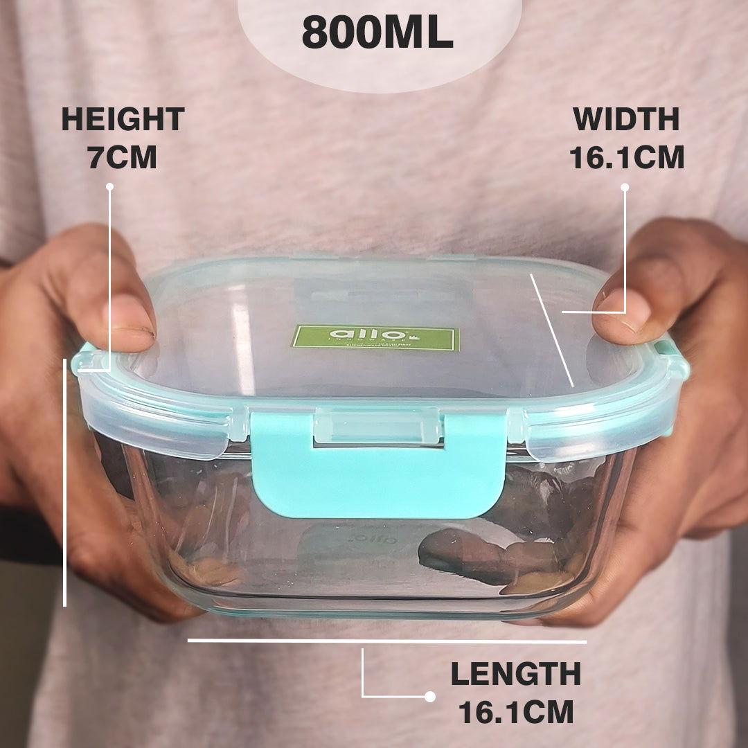 800ml x 4 Allo FoodSafe Microwave Oven Safe Glass Container with Break Free Detachable Lock - Allo Innoware