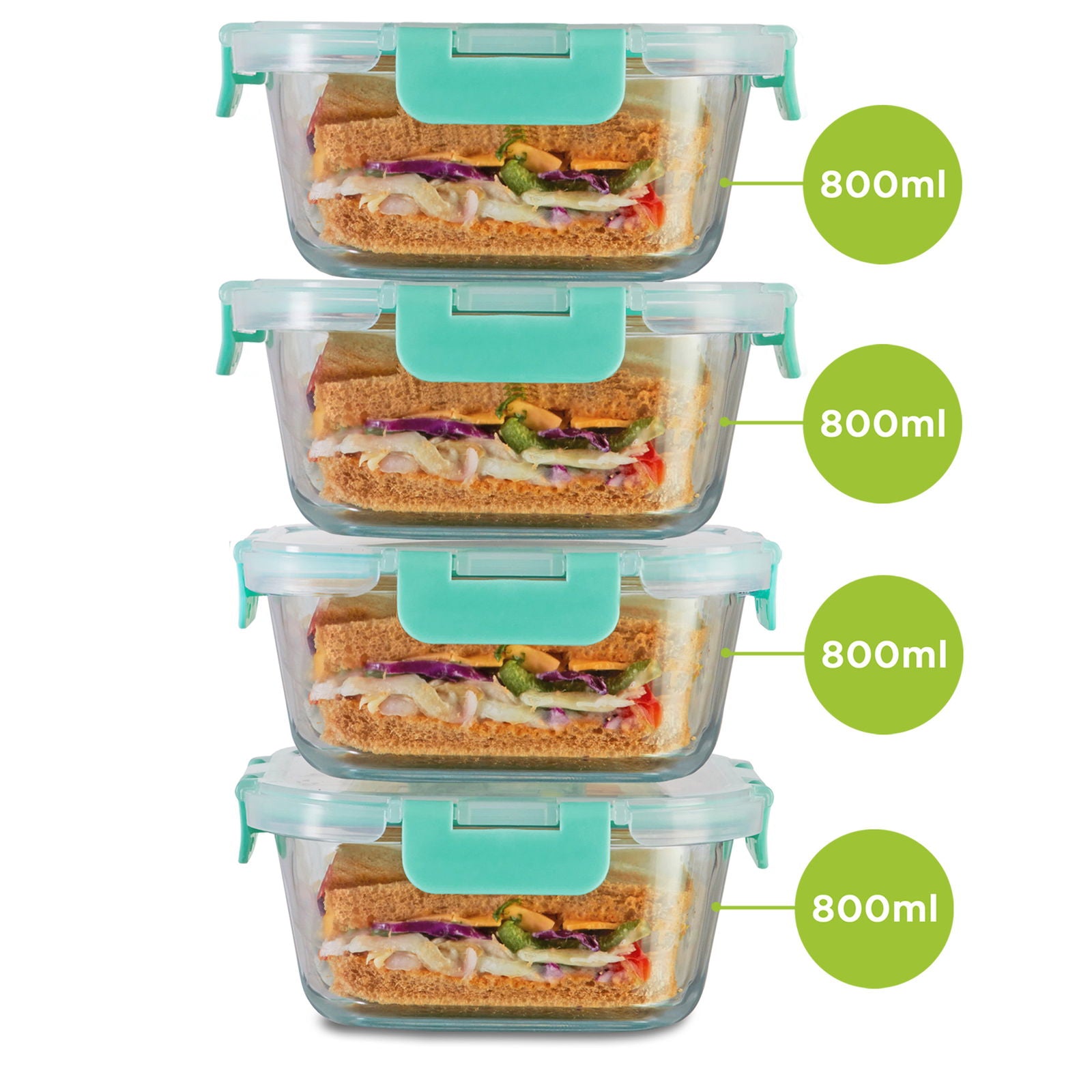 800ml x 4 Allo FoodSafe Microwave Oven Safe Glass Container with Break Free Detachable Lock - Allo Innoware