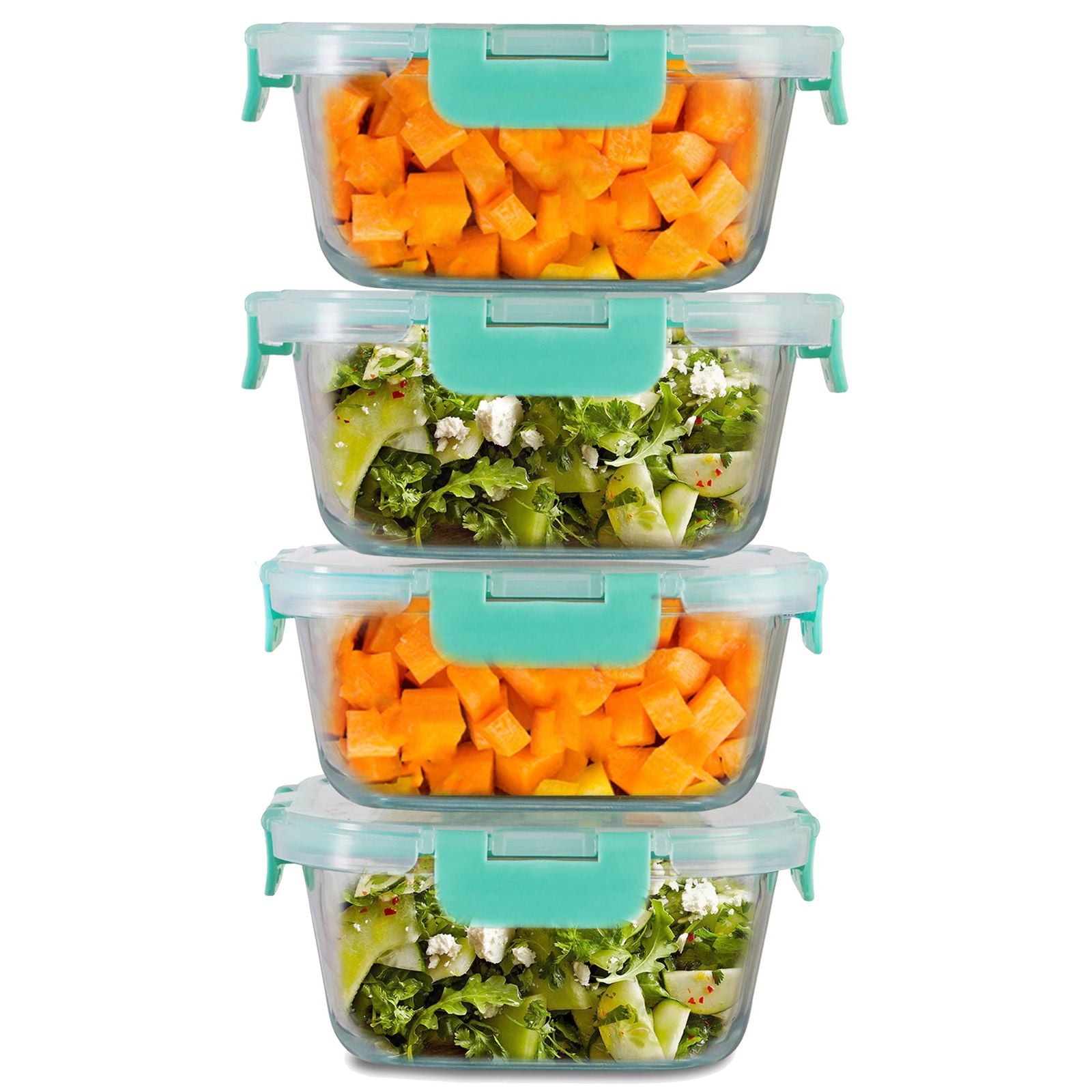 800ml x 4 Allo FoodSafe Microwave Oven Safe Glass Container with Break Free Detachable Lock - Allo Innoware