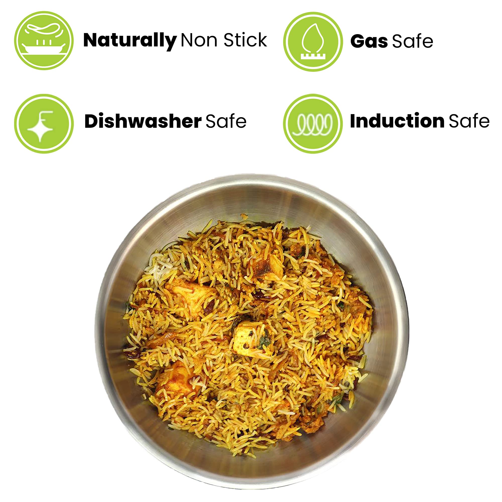 Allo Triply Stainless Steel Tasla|Ideal Tasla for Curry/Stir-Fry/Deep-Fry/DryVeg/Saut Induction Friendly, Heavy Base Kadhai Naturally Non-Stick | Set of 3Pcs 1.2Ltr, 1.5Ltr, 2Ltr | 10 Years Warranty