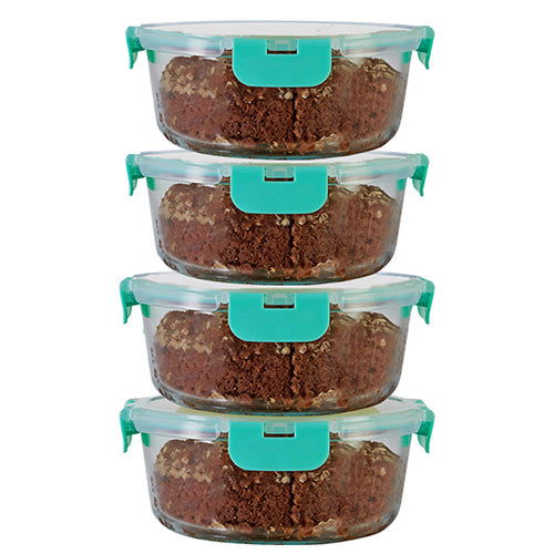 930ml x 4 Allo FoodSafe Microwave Oven Safe Glass Container with Break Free Detachable Lock - Allo Innoware