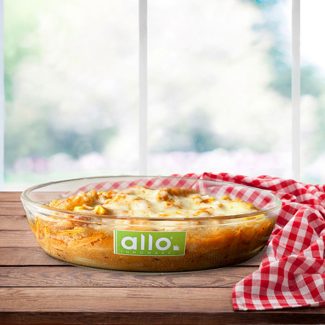 Allo Borosilcate Oval Glass Baking Dish, Baking Tray, Oven and Microwave Safe, 1600ml, Transparent - Allo Innoware