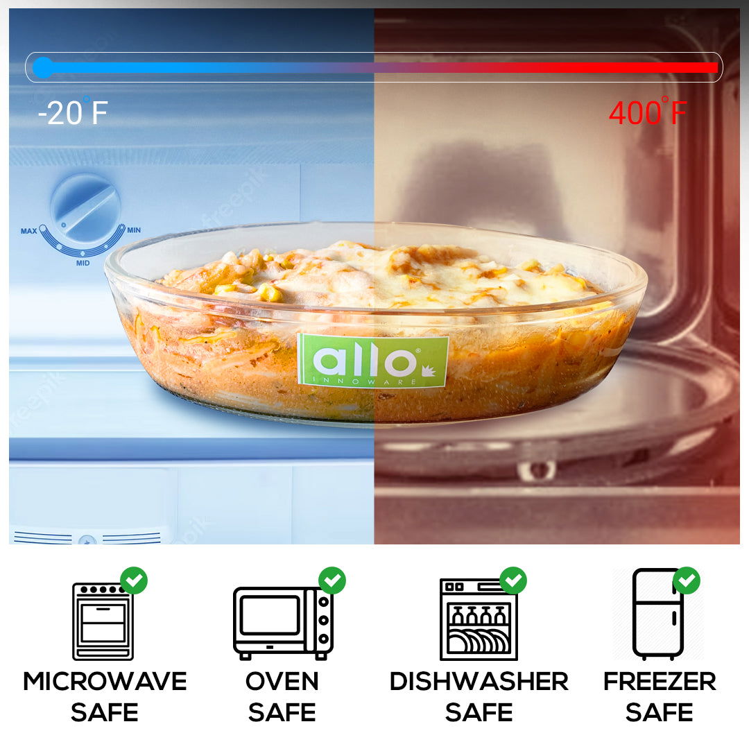 Allo Borosilcate Oval Glass Baking Dish, Baking Tray, Oven and Microwave Safe, 1600ml, Transparent - Allo Innoware