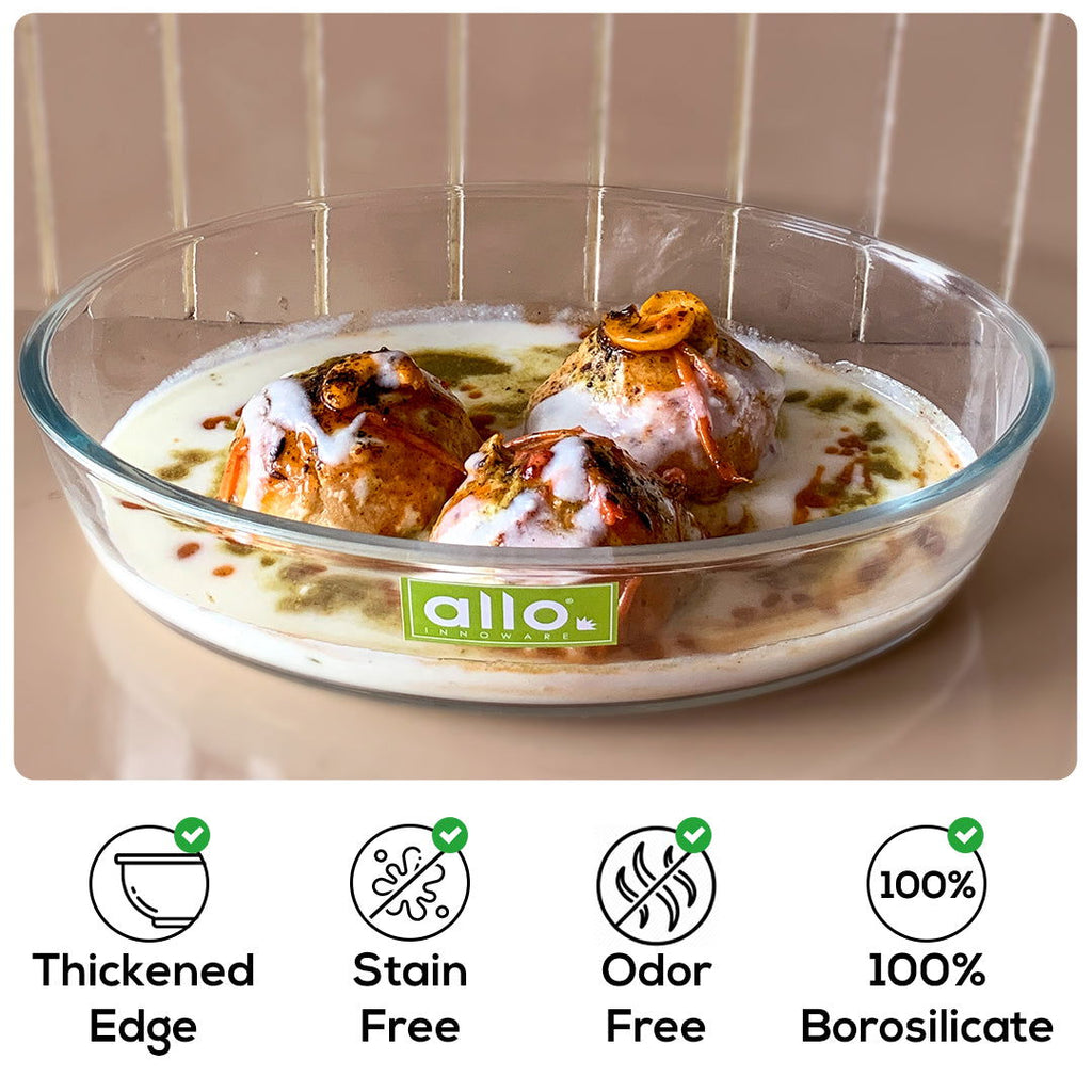 Allo Borosilcate Oval Glass Baking Dish, Baking Tray, Oven and Microwave Safe, 700ml, Transparent
