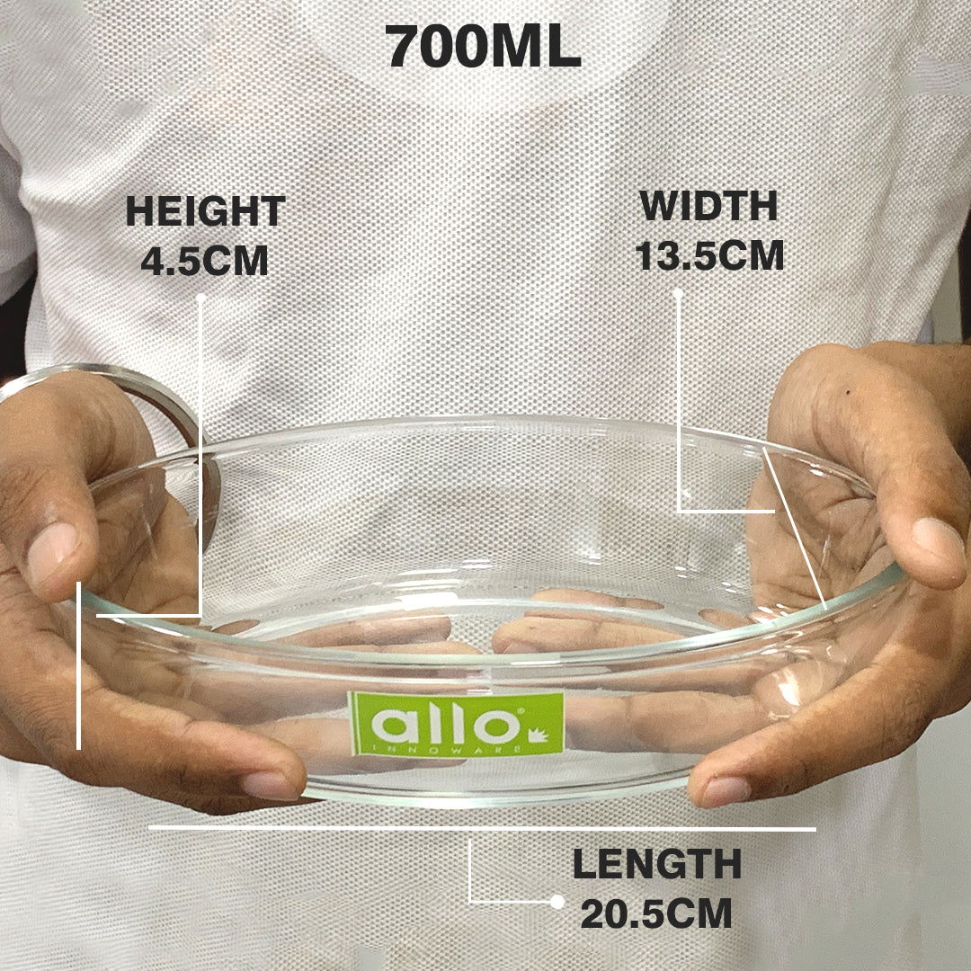 Allo Borosilcate Oval Glass Baking Dish, Baking Tray, Oven and Microwave Safe, 700ml, Transparent - Allo Innoware
