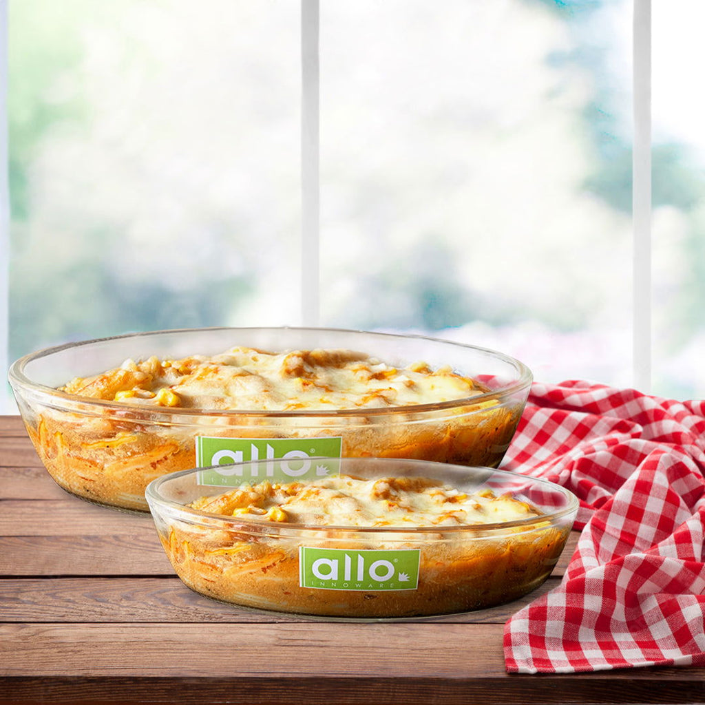 Allo Borosilcate Oval Glass Baking Dish, Baking Tray, Oven and Microwave Safe, Set of 2 700ml,1600ml  Transparent - Allo Innoware
