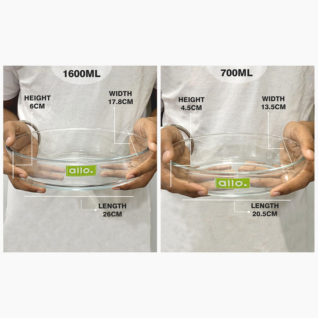 Allo Borosilcate Oval Glass Baking Dish, Baking Tray, Oven and Microwave Safe, Set of 2 700ml,1600ml  Transparent - Allo Innoware