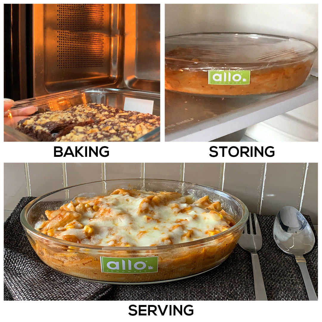 Allo Borosilcate Oval Glass Baking Dish, Baking Tray, Oven and Microwave Safe, Set of 2 700ml,1600ml  Transparent - Allo Innoware