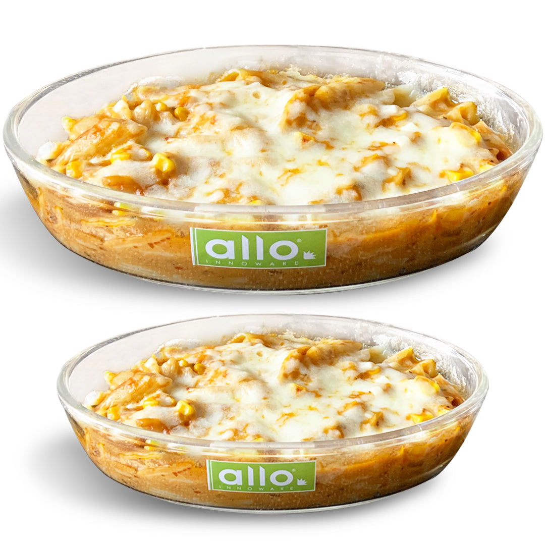 Allo Borosilcate Oval Glass Baking Dish, Baking Tray, Oven and Microwave Safe, Set of 2 700ml,1600ml  Transparent - Allo Innoware