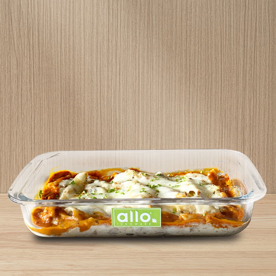 Allo Borosilcate Rectangle Glass Baking Dish, Baking Tray, Oven and Microwave Safe, 1000ml, Transparent - Allo Innoware
