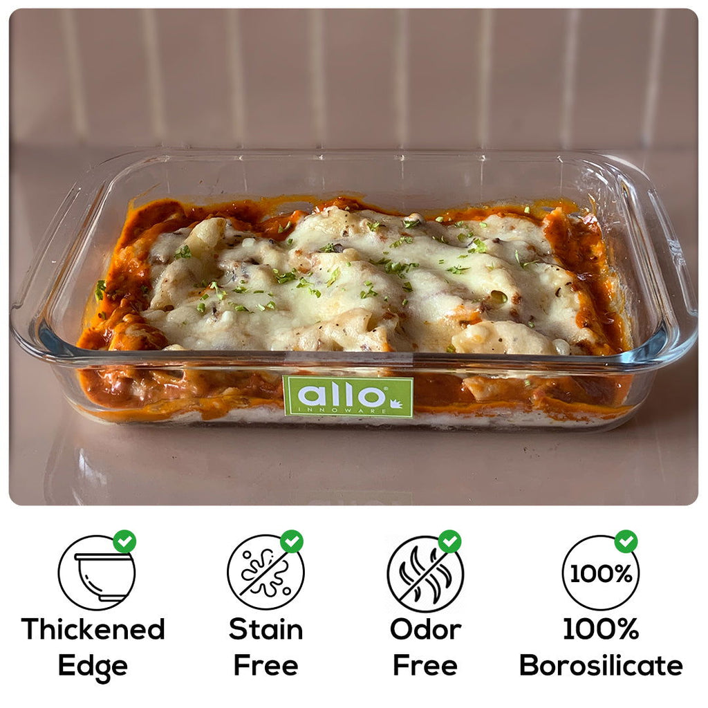 AGARO Elite Borosilicate Glass Baking Dish – 800ml Rectangle Tray With Handle, Microwave Safe