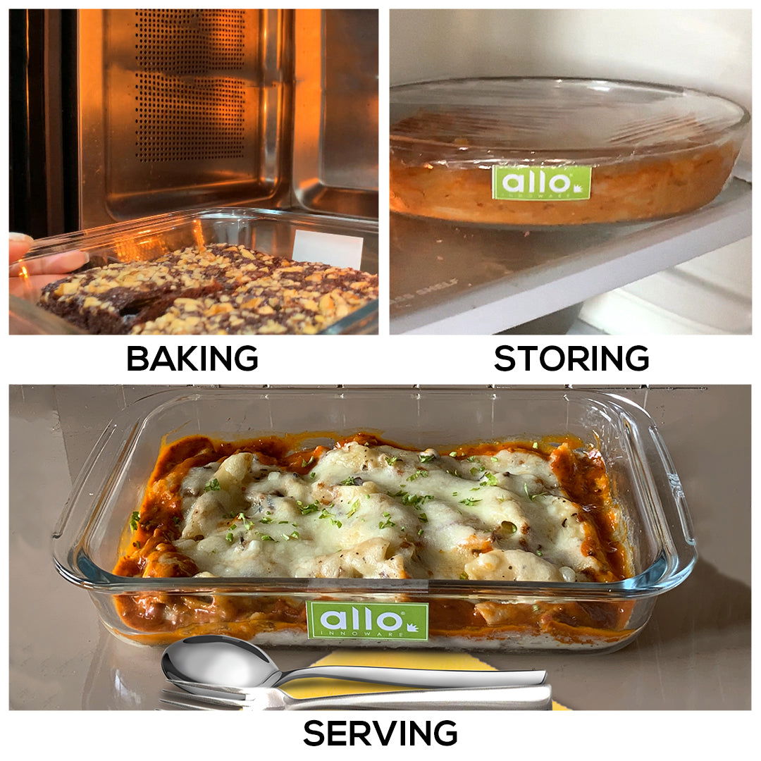 Allo Borosilcate Rectangle Glass Baking Dish, Baking Tray, Oven and Microwave Safe, 1000ml, Transparent - Allo Innoware