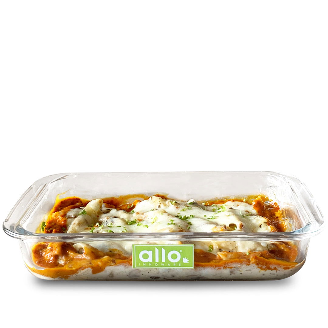 Allo Borosilcate Rectangle Glass Baking Dish, Baking Tray, Oven and Microwave Safe, 1000ml, Transparent - Allo Innoware