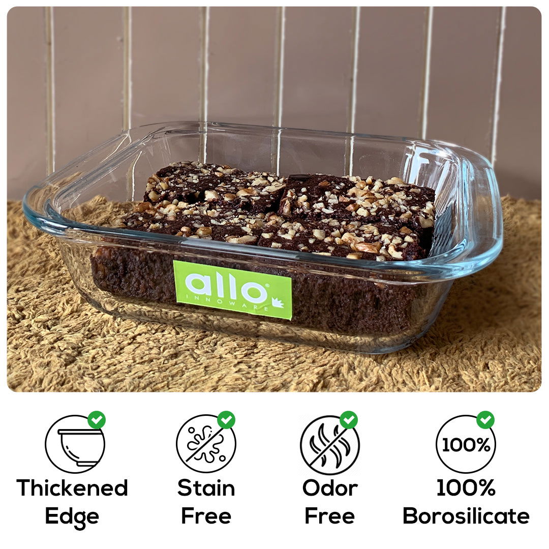 Allo Borosilcate Rectangle Glass Baking Dish, Baking Tray, Oven and Microwave Safe, Set of 2 1000ml,1600ml  Transparent - Allo Innoware
