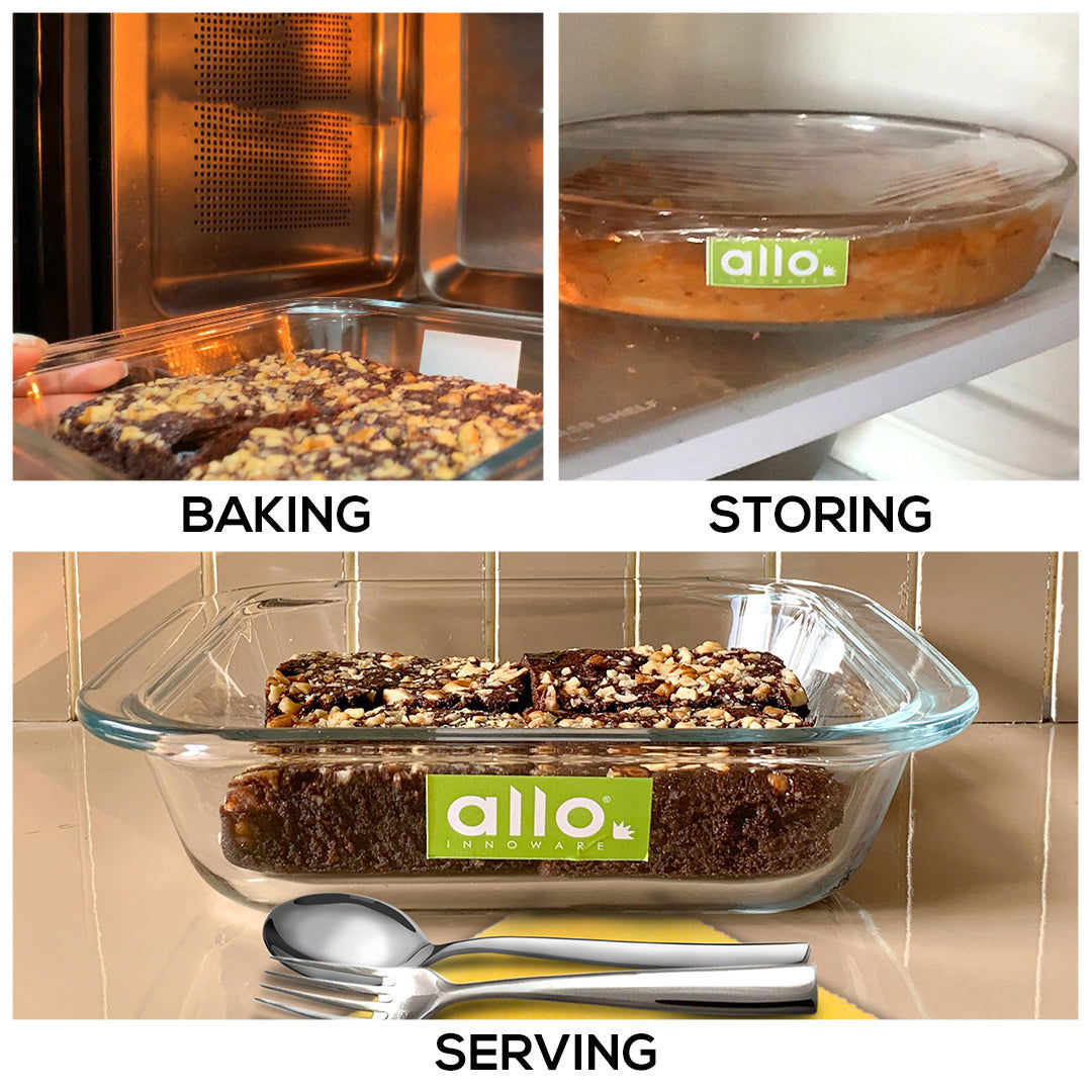 Allo Borosilcate Rectangle Glass Baking Dish, Baking Tray, Oven and Microwave Safe, Set of 2 1000ml,1600ml  Transparent - Allo Innoware