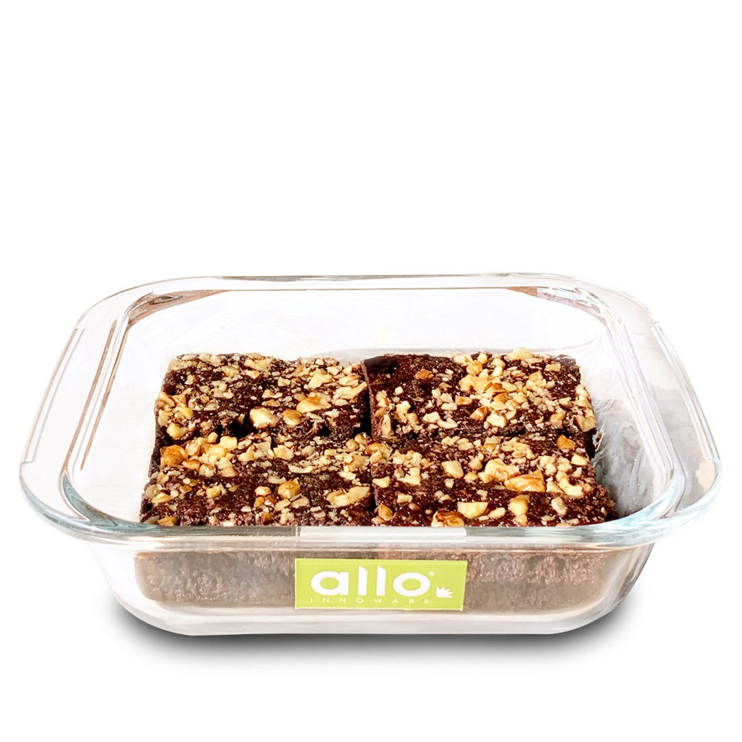 Allo Borosilcate Square Glass Baking Dish, Baking Tray, Oven and Microwave Safe, 1800ml, Transparent - Allo Innoware