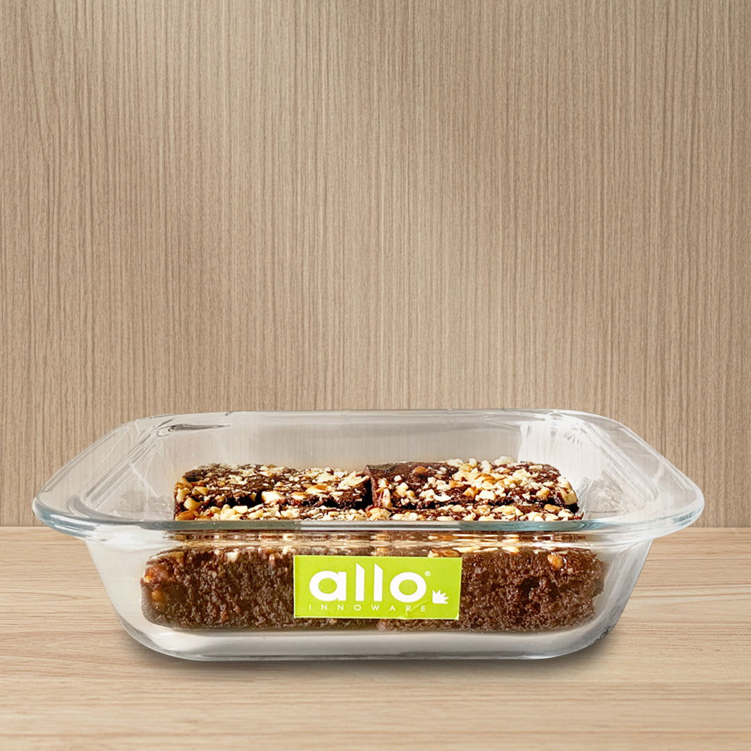 Allo Borosilcate Square Glass Baking Dish, Baking Tray, Oven and Microwave Safe, 900ml, Transparent - Allo Innoware