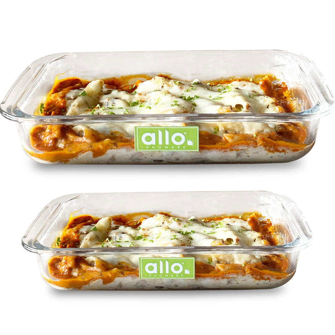 Allo Borosilcate Square Glass Baking Dish, Baking Tray, Oven and Microwave Safe, Set of  2 900ml, 1800ml, Transparent - Allo Innoware