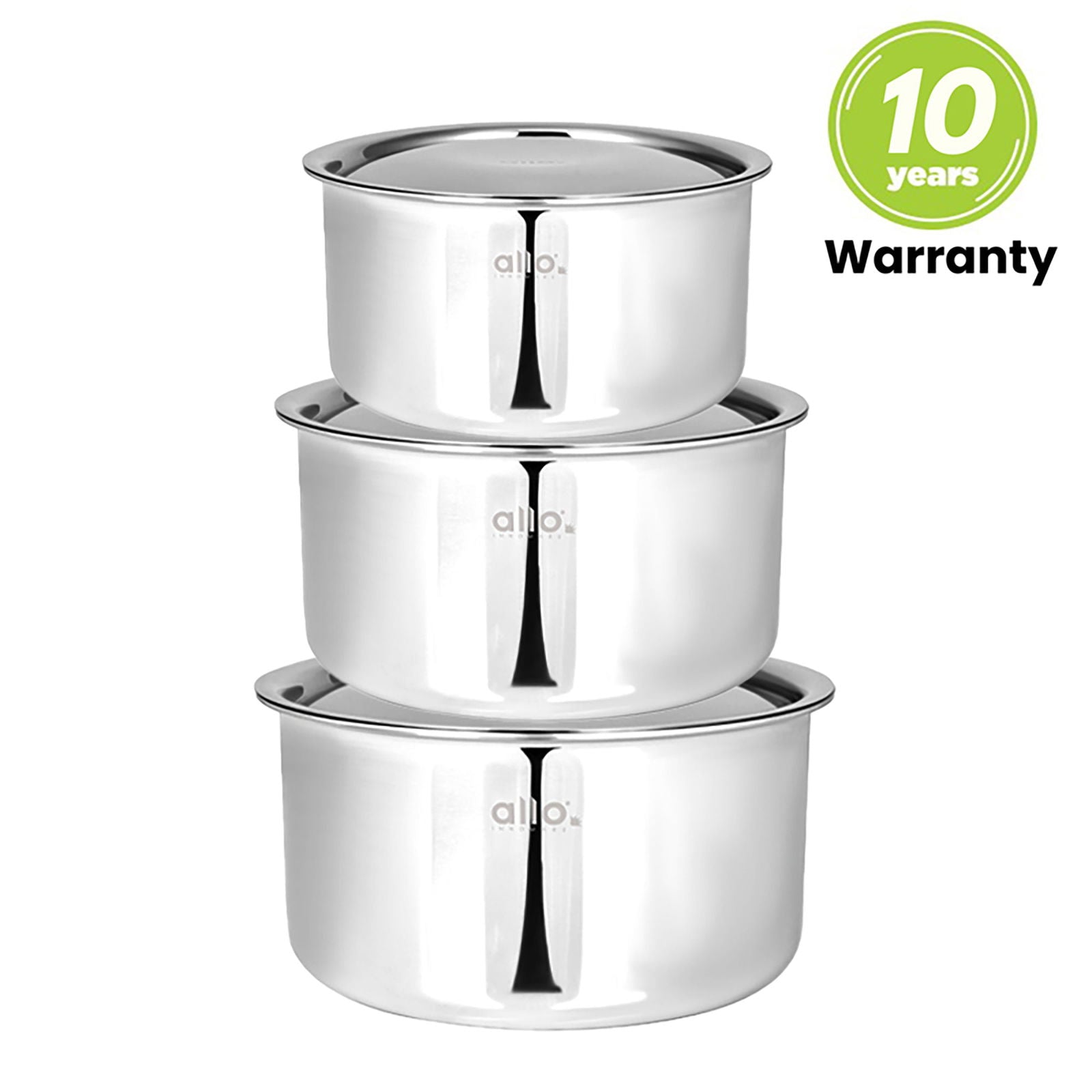 Allo CookSafeTriPly Stainless Steel Tope 3pcs Combo Set of - 1.7, 2.7 & 3.8 Litre with Stainless Steel Lid - Induction Friendly - Naturally Non-Stick, 16Cm, 18Cm & 20Cm - Allo Innoware