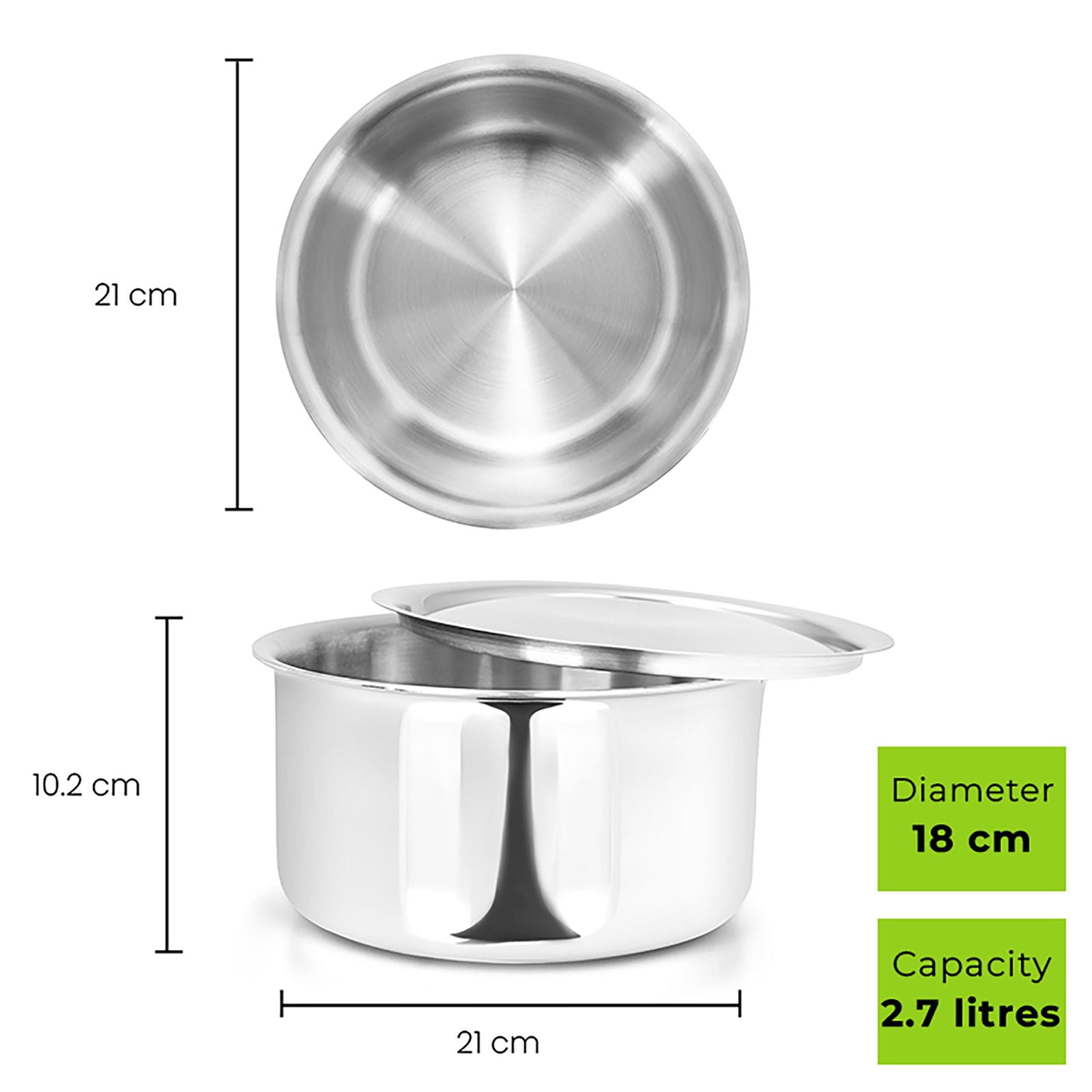 Allo CookSafeTriPly Stainless Steel Tope 3pcs Combo Set of - 1.7, 2.7 & 3.8 Litre with Stainless Steel Lid - Induction Friendly - Naturally Non-Stick, 16Cm, 18Cm & 20Cm - Allo Innoware