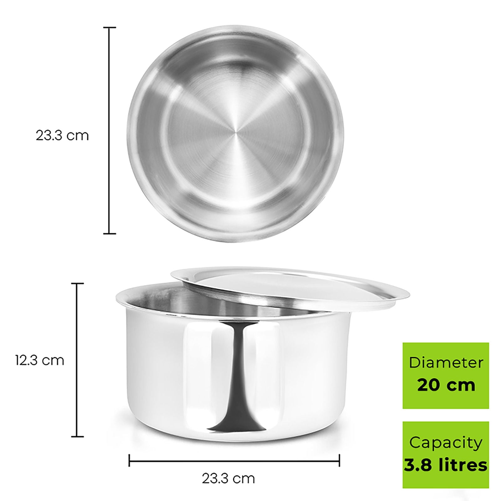 Allo CookSafeTriPly Stainless Steel Tope 3pcs Combo Set of - 1.7, 2.7 & 3.8 Litre with Stainless Steel Lid - Induction Friendly - Naturally Non-Stick, 16Cm, 18Cm & 20Cm - Allo Innoware