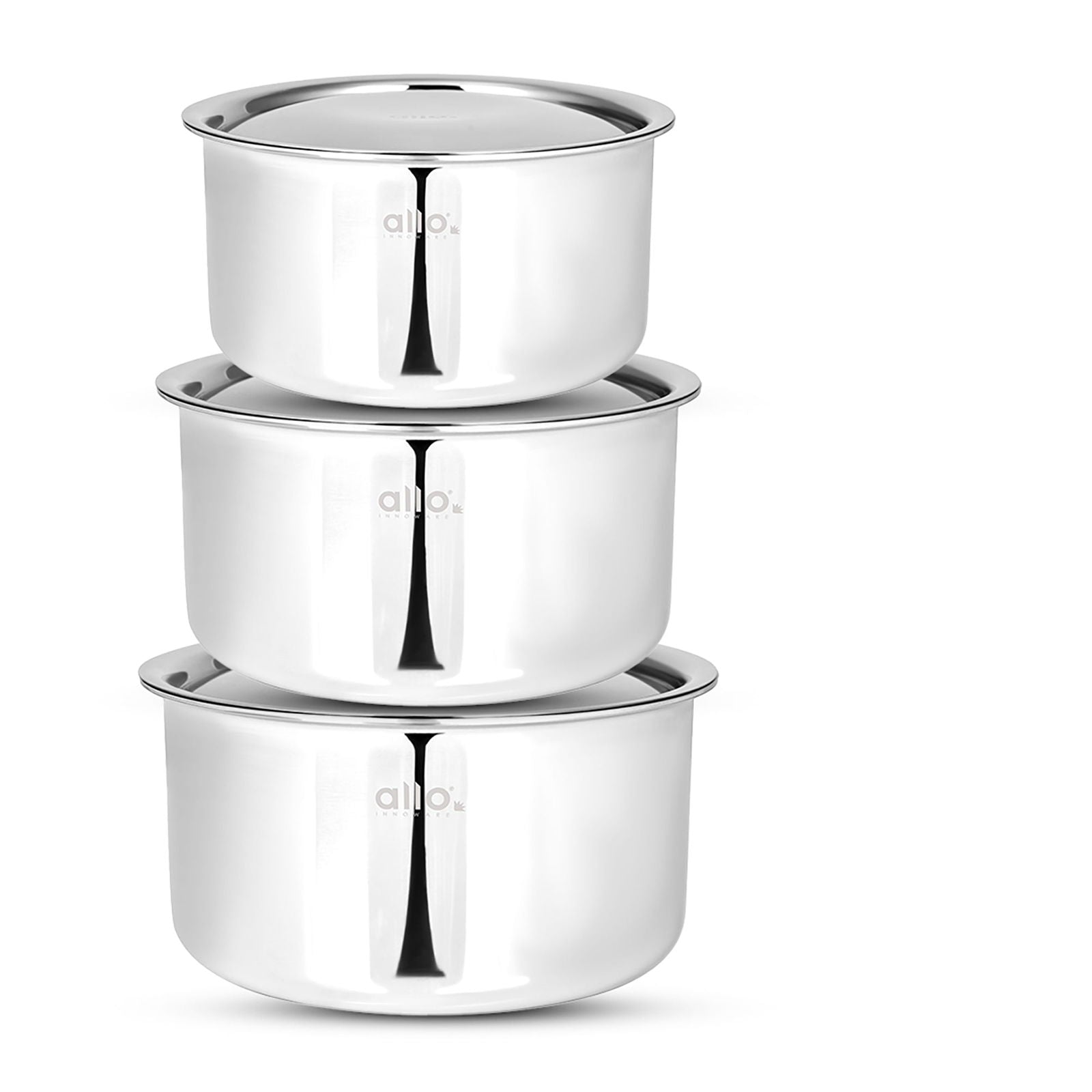 Allo CookSafeTriPly Stainless Steel Tope 3pcs Combo Set of - 1.7, 2.7 & 3.8 Litre with Stainless Steel Lid - Induction Friendly - Naturally Non-Stick, 16Cm, 18Cm & 20Cm - Allo Innoware