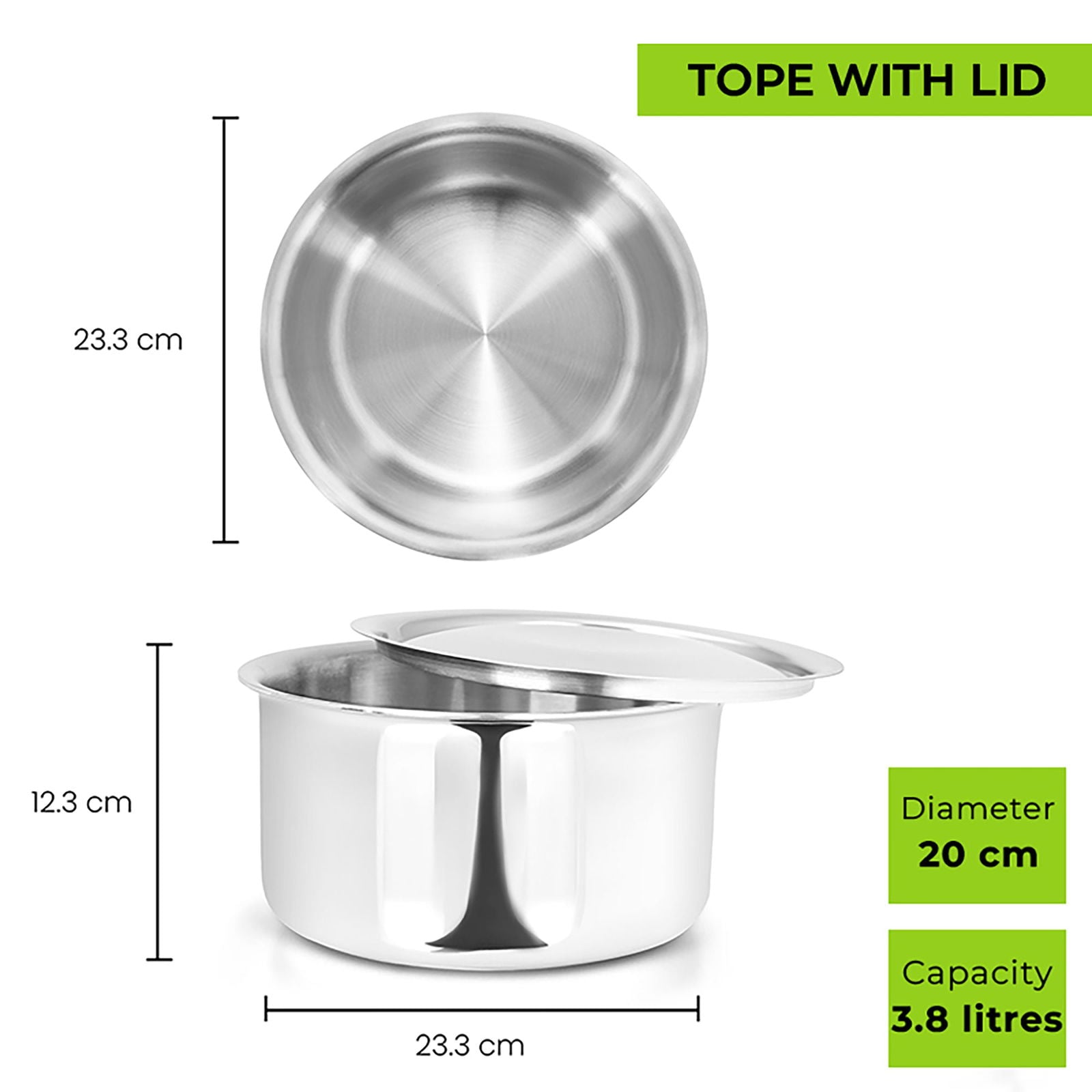 Allo CookSafe TriPly Stainless Steel Tope 4pcs Combo Set of – 1.1, 1.7, 2.7 & 3.8 Litres with Stainless Steel Lid - Induction Friendly - Naturally Non-Stick, 14Cm, 16Cm, 18Cm & 20Cm - Allo Innoware