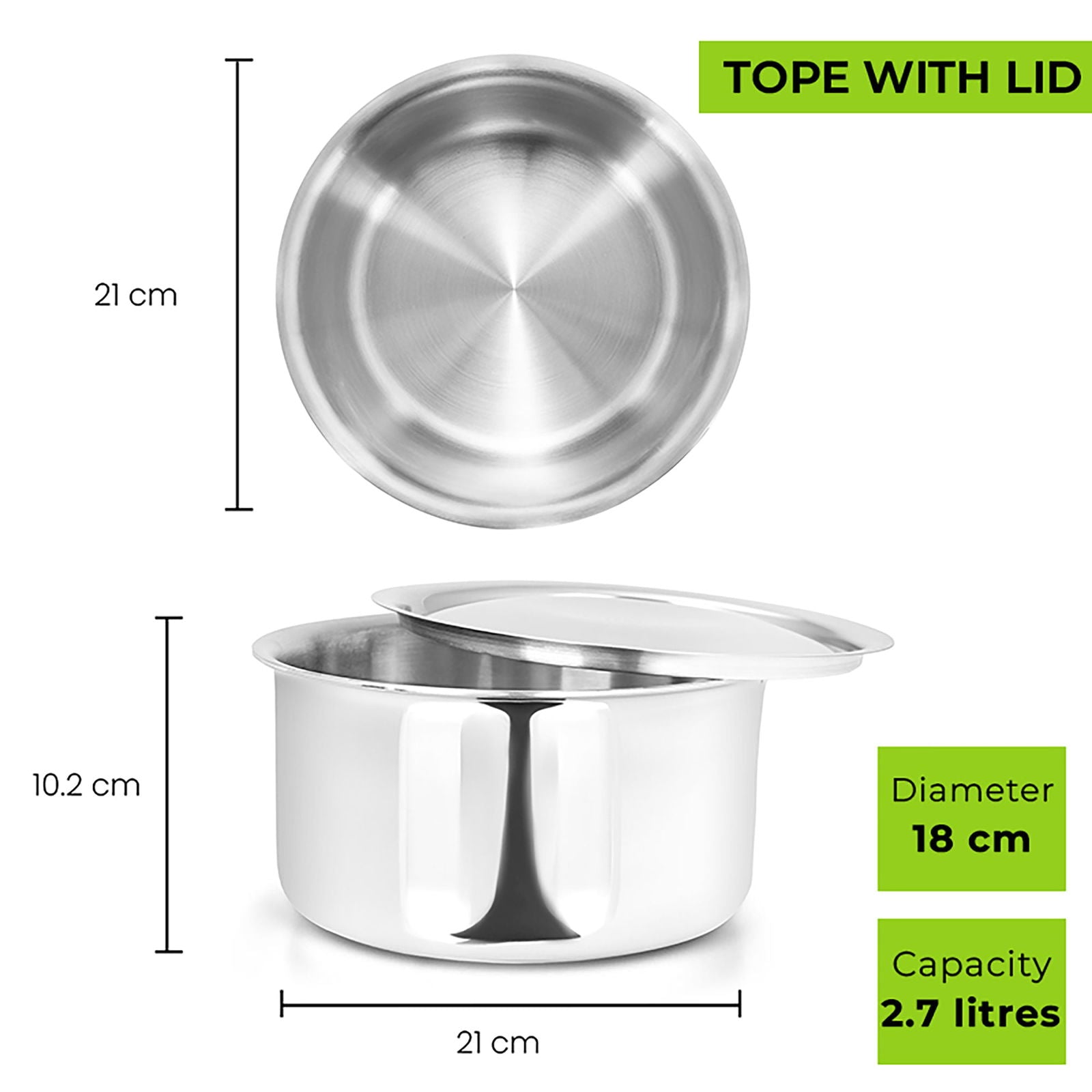 Allo CookSafe TriPly Stainless Steel Tope 4pcs Combo Set of – 1.1, 1.7, 2.7 & 3.8 Litres with Stainless Steel Lid - Induction Friendly - Naturally Non-Stick, 14Cm, 16Cm, 18Cm & 20Cm - Allo Innoware