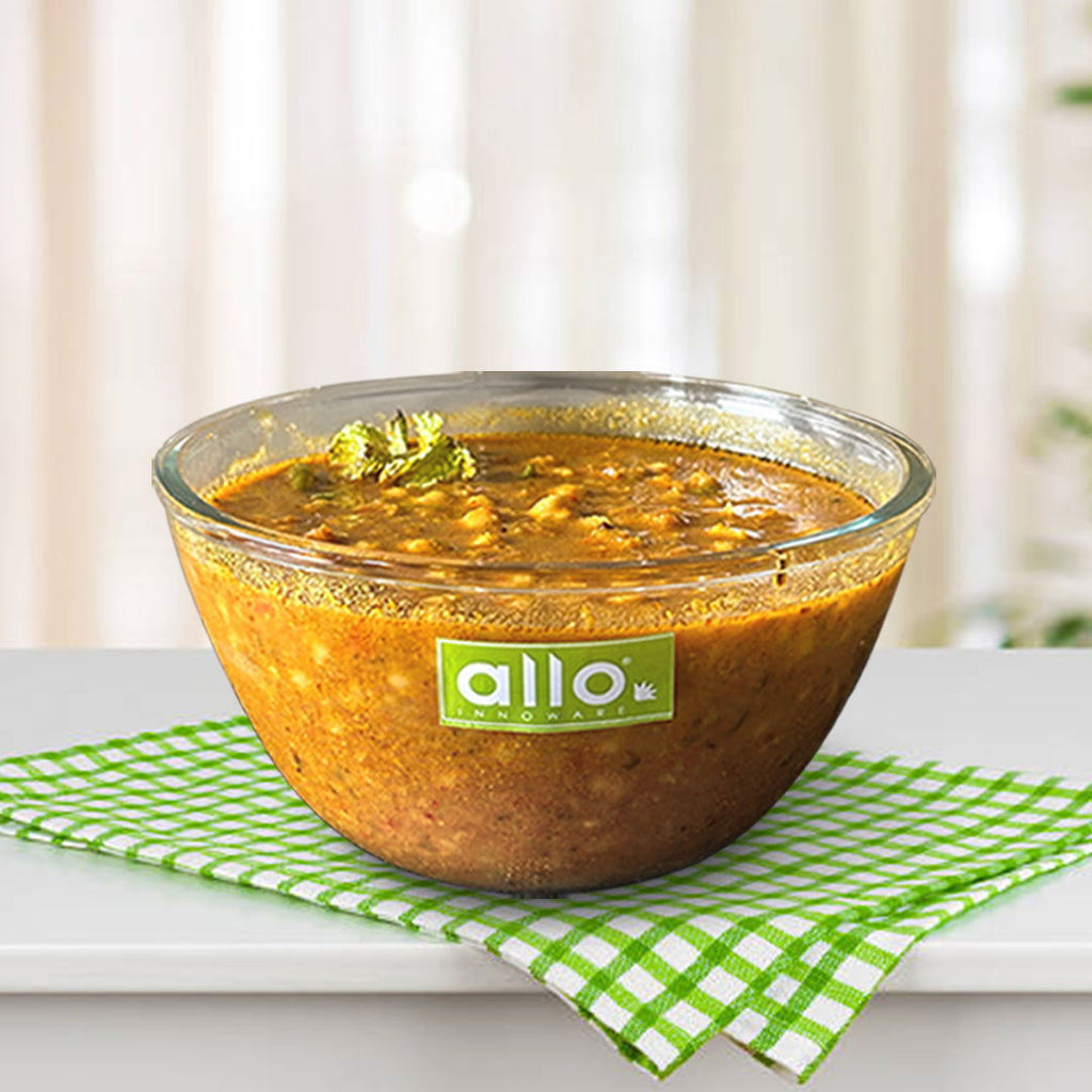 Allo Food Safe Borosilicate Glass Mixing & Serving Bowls for Kitchen, Oven & Microwave Safe Bowls, Dishwasher and Freezer Safe Bowl, 1600ML, Transparent - Allo Innoware