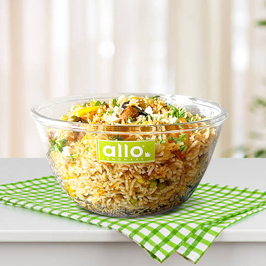 Allo Food Safe Borosilicate Glass Mixing & Serving Bowls for Kitchen, Oven & Microwave Safe Bowls, Dishwasher and Freezer Safe Bowl, 2100ML, Transparent - Allo Innoware